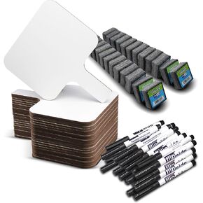 Flipside Products Rectangular Dry Erase Answer Paddles w/Black Dry Erase Marker and Erasers, Auction, Handheld Whiteboard, Handle Response Board, 72 Pieces, Set of 24