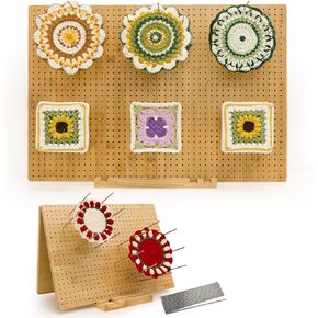 23.6" x 15.8" Crochet Blocking Board Foldable - Bamboo Blocking Boards for Crochet Projects with 15 Stainless Steel Pegs, Gifts for Mothers, Grandmothers
