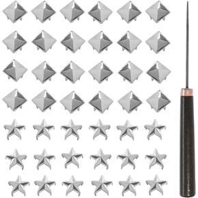 500 Pcs 10mm Square Pyramid Studs & Star Studs with Awl, Four-Jaw Square Rivets Studs, for Punk Rock Clothing Leather Belt Shoes Bag Cap Bracelet Pet Collars DIY Craft Accessories