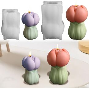 Tulip Bouquet Silicone Candle Molds for Candle Making, 3D Tulip Flower Epoxy Resin Molds, Candle Wax Molds Flower Soap Mold Resin Crafts for DIY Handmade Supplies (Style C)