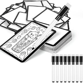 58 Pcs Dry Erase Tokens, Double-Sided White Proxy Cards with 8 Pcs Black Marker Pens, for DIY Blank Card Games Accessories
