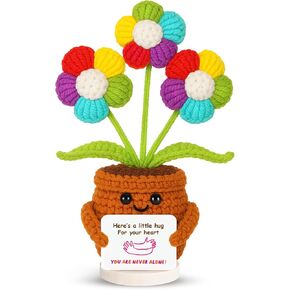 Emotional Support Plant, Handmade Crochet Potted Flower with Inspirational Message Card,Lavender Chime Knitted Flower, Stress Relief Gift for Friends, Family, and Coworkers