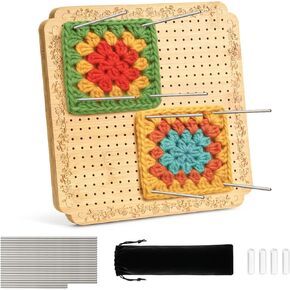 Crochet Blocking Board with Tulips Pattern, 22 Pins/Pegs, Blocking Board for Crocheting Knitting, Bamboo Granny Square Blocking Boards for Crochet Projects, Crocheting Accessories Gifts