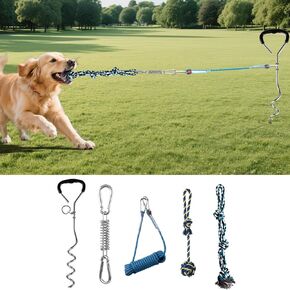 Woanger 2025 Upgrade Tug Toy for Dogs Ground-insertable Spring Heavy Duty Flirt Pole Prevent Tangling Outdoor Interactive Tug of War Toy Exercise for Medium, Large Dog for Lawns &Trees