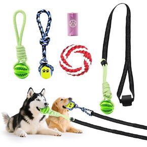 Dog Outdoor Bungee Solo Hanging Toy, Tether Tug of War Toys for Pitbull Small Large Aggressive Chewers Dogs to Exercise, Durable Interactive Tug Toy, Dog Rope Toys (3 Chew Ropes,1 poop bag)