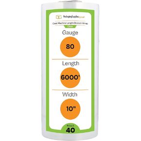 PSBM Machine Stretch Wrap, 1 Pack, 10 Inch x 6000 Feet, 80 Gauge, Clear Plastic Cling, Cast Stretch Film Rolls for Packaging Moving Packing Pallets