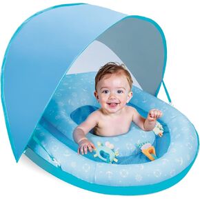 WERNNSAI Baby Pool Float with Foldable Canopy & UPF Protection Inflatable Infant Baby Swimming Float Chair with Sea Animal Toys Swimming Pool Accessories for Kids Toddler
