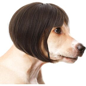 Molain Funny Dog Cat Cosplay Wig, Trimmable Pet Costume for Halloween, Christmas, Parties, Festivals, Dog Wigs for Small Medium Large Dogs, Brown, 11.81-23.62inch Head Circumference
