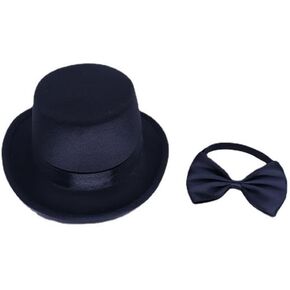 2 Pieces Pet Formal Accessories Set Dog Costume Top Hat with Pet Bowtie Halloween Costumes for Pet Party Supplies (Black)
