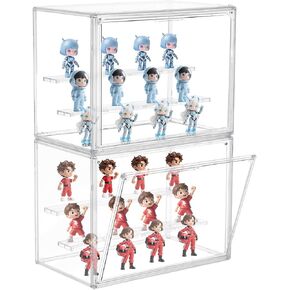 علبة عرض Acrylic Eyotto 2 Pack للمقتنيات ، وحالات عرض الهواية القابلة للتكديس 3 مستويات قابلة للتكديس ، ومربع عرض أكريليك مع غطاء وباب مغناطيسي للأرقام 12
