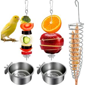 5Pcs Bird Cage Food Bowl Set, Stainless Steel Millet Holder with Parakeet Feeder, Pet Feeding Supplies