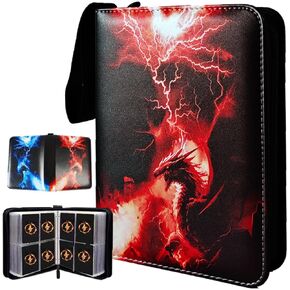 Card Binder Album 4 Pocket, 400 Pockets Trading Card Holder Binder with 50 Removable Sleeves, Zipper Card Book for Trading Cards, Game Sports Cards (Dragon)