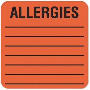 Medical Labels for Allergies, 2 x 2, Orange, 500/Roll