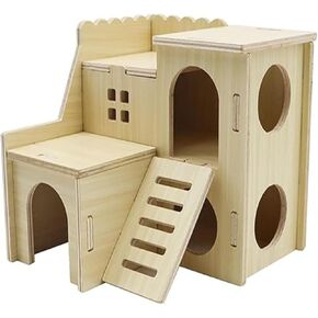 Hamster Hideout ، Hamster Tiny Maze Wood House House Slide House Hut double-Decker for Dwarf Gerbils and Mouse Mice Rat الأخرى مخبأ الحيوانات الصغيرة الأخرى