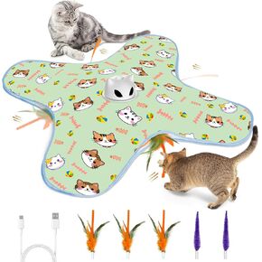 New Interactive Cat Toy for Indoor Cats Hide and Seek Cat Toy for Bored Indoor Adult Cats, Automatic Cat Kitten Toy with Moving Concealed Feathers, Non-Slip Suction, USB Rechargeable