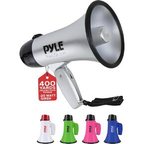 PYLE-PRO مكبر صوت محمول مكبر صوت Siren Bullhorn - مدمج ويعمل بالبطارية بقوة 20 وات، ميكروفون، وضعين، صوت PA ومقبض قابل للطي للتشجيع واستخدام الشرطة - PMP23SL (فضي) in Saudi Arabia
