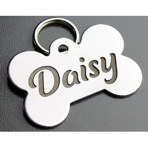 DEEP Custom Stainless Steel Pet ID Tags Front and Back Engraved Dog Tags Personalized for Dogs and Cats (Bone 1" X1-1/2)