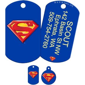 GoTags Personalized Superman Pet ID Tags, Custom Engraved Dog Tags and Cat Tags with up to 4 Lines of Text