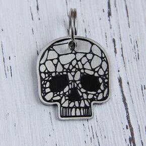 Dog Tags Engraved for Pets, Personalized Skull Design Dog ID tag, Ghost Custom Dog Name Tags, Double Sided Engraving pet ID tag for Dogs, Funny Customized Collar tag with Cool Skull Shape (Skull)