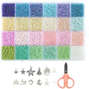 Naler Pony Bead 24,000 Pcs Glass Seed Beads for Jewelry Making, 24 Colors 2mm Mini Pony Beads Kit for Bracelets Rings Necklaces Making, DIY, Gift, Craft (Light Color)