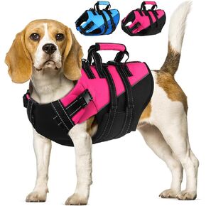 Dogcheer Dog Harness Life Jacket, Adjustable Dog Life Vest for Swimming Boating with Zipper and Reflective Stripes, High Flotation Puppy Swim Floating Vest for Small Medium Large Dogs - Pink, L