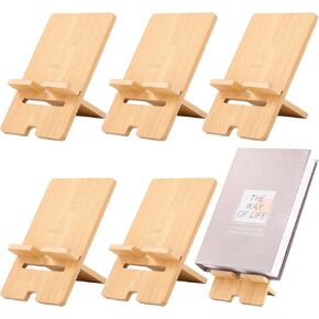 6 Pack Bamboo Book Stand for Display, Natural Easel Stand for Display, Book Display Stand for Home Office School, Comic/Album/CD/Magazine/Postcard/Picture/Plate/Phone/Artworks (Large-7.1 * 4.7Inch)