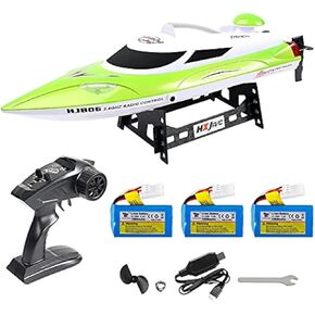 RC Boats with 3 Batteries High Speed(21.7MPH+) Electronic Remote Control Boat Lakes Pool Race Toys for Adults & Children Color Green