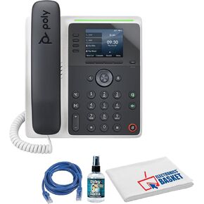 Poly Plantronics Edge E220 IP Desk Phone (82M87AA) Bundle Including: Phone Cleaner, Ethernet Cable, Fiber Cloth