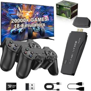 Wireless Retro Gaming Console Stick, Plug and Play TV Video Games Stick with Built-in 18 Emulators, Retro Drive 20000+ Games, 4K HDMI Output with 2 2.4G Wireless Controllers (64GB Memory Card)