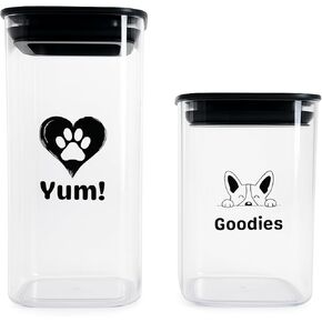 Set of 2 Dog Treat Containers Plastic – 1L & 1.4L Dog Treat Jars with Lids, Dog Treat Holder, Keeps Treats Fresh
