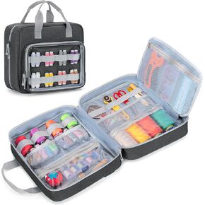 LUXJA Sewing Storage Organizer with Folio Open Design, Sewing Organizer Bag with Versatile Pockets for Sewing Kits, Blue
