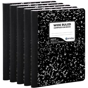 Enday Composition Notebook Wide Ruled (5 Pack, Assorted Colors) Hard Cover Marble Composition Notebook, 100 Sheets