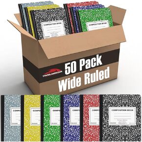 Trail maker 50 Pack Bulk Colored Composition Notebook Wide Ruled, 200 Pages (100 Sheets), 9-3/4 x 7-1/2", Hard Cover Bulk School Supplies Marble Composition Books for School & Office