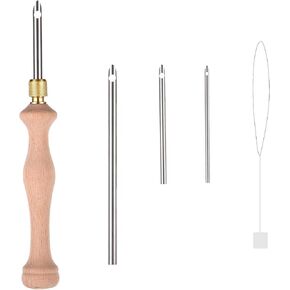 Punch Needle Tool Includes 2/3/5mm Metal Tips & Handle & Punch Needle Threader Punches Embroidery Pen Kit Wooden Adjustable for Beginner Embroidery Floss Cross Stitching