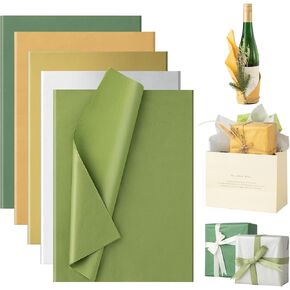 Simetufy Sage Green Tissue Paper for Gift Bags, 60 Sheets 14 x 20 Inches Metallic Gold Tissue Paper Bulk for Crafts Wedding Birthday Christmas Party DIY Art Decoration Gift Wrapping Dark Green