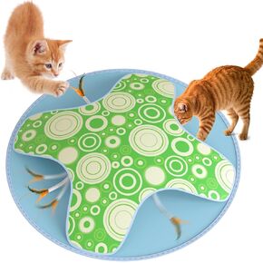 Interactive Cat Toy, 2-in-1 Automatic Cat Toys with Hide/Seek Mode, Moving Concealed Feathers, Two Speed Adjustable & Smart Touch Wake Up - Kitten Play for Indoor Cats (Blue)