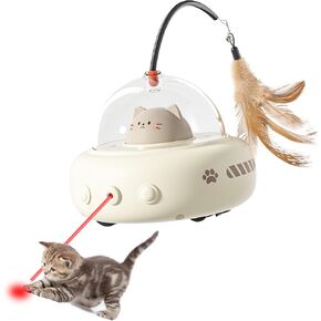 hooroor Laser Cat Toy for Indoor Cats,2 in 1 UFO-Vehicle Automatic Motion with Feather,Rechargeable Electronic Smart Sensor,Interactive Toys for Bored Cats/Kittens/Dogs,Ideal Gift for Pet Lover