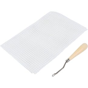 NSXAYIWE Plastic Mesh Canvas Sheets, Needle Point Canvas for Embroidery, Cross Stitching, Acrylic Yarn Crafting, Knit and Crochet Projects (Mesh Cloth 50cm + Wooden Handle Crochet Hook)