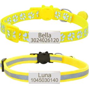 Personalized 2 Pack Reflective Cat Collar,Custom Breakaway Cat Collars with Name Tag and Bell,Anti-Lost Nameplate Cat Collar for Girls & Boys (Purple,fit 8''-11.0'')