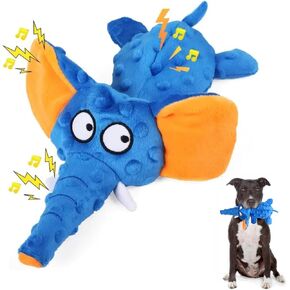 Adorable Elephant Design Dog Squeaky Toys, No Stuffing for Safety, Sounds in Multiple Places for Fun, Soft and Durable Double-Layer Fabric, Tough Dog Toys for Small Medium and Large Dogs (Blue)