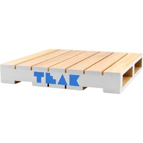 Teak Tuning Miniature Wooden Fingerboard Pallet - 6.25 x 6.25 x 1 Inch - 1:12 Scale - Painted White Edges with Light Blue Logo