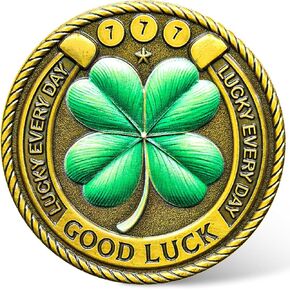 Good Luck Coin with Four Leaf Clover & Elephant Design - Prosperity, Success & Happiness Token for Motivation and Lottery Ticket Scratcher Tool ﻿ ﻿