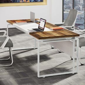Tribesigns 63" Modern Conference Table with Splicing Board, 5FT Meeting Tables for Home Office, Business Training Seminar Table with Stylish Metal Legs (Only Table) (Oak Karo & White)