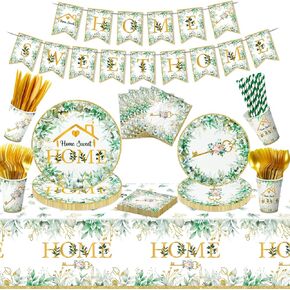 162 Pieces Housewarming Party Decorations - Including House Party Plates and Napkins, Cups, Home Sweet Banner, Home Tablecloth for Welcome Home New Home Decoration Supplies, Serve 20