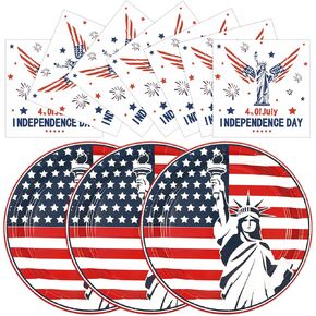50pcs 4th of July Paper Plates and Napkins Set, 7Inch Disposable Patriotic Fourth of July Dessert Plates Party Supplies for Independence Day Veterans Election Party Decorations