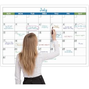 Large Dry Erase Calendar - Undated 1 Month Dry Erase Calendar for Wall, 40" x 28", Erasable & Reusable Laminated Dry Erase Wall Calendar with 10 Round Stickers, Large Space for Office