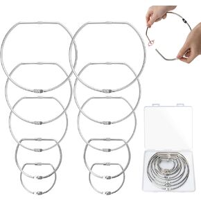 Metal D-ShapedRings with Plastic Storage Box Nickel Plated Steel Large Book Rings D-Shaped Loose Leaf Binder Ring for Home School Office Use (6",5",4",3",2",10 Pack)