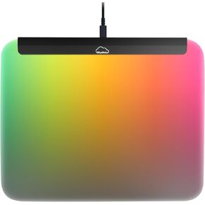 Soleil X3 Gaming Mouse Mat ، Monitor Color Sync RGB Backlit ، 18 Zone LED LED ، وضع مزامنة الموسيقى ، وسادة الماوس الباردة لمكتب الألعاب ، 14.18 × 12.13 بوصة كبيرة الحجم ، كبل C-type C ، حصيرة بيضاء (فضية)