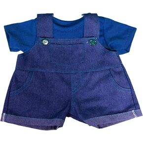 Denim Overalls Dress Up Set for Teddy Bears and Stuffed Animals - includes Royal Blue T-Shirt, Fits Most 14"-18" Plush Toys