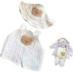 9-12"/30cm Teddy Bear Outfit: 2-Piece (Romper + Bonnet) Doll Clothes for Medium Bashful Bunny Bartholomew Bear（NO Doll）